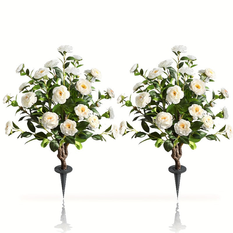 2 Packs of 35.7-Inch Simulated Camellias, Orange And White Realistic Outdoor Artificial Flowers with Inserts, Suitable for Home Decoration, Office Porch Decoration, Yard Decoration, Wedding Decoration And Christmas Decoration