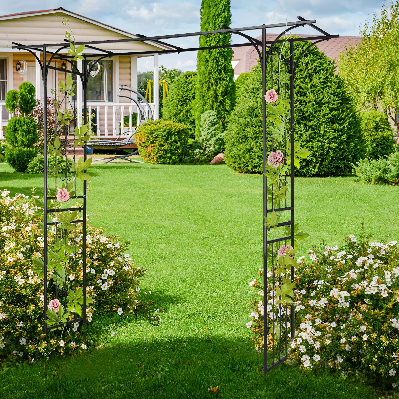 Large Size 7, 2ft Round Top With Door And Planting Frame, Black Iron Art, 16mm Pipe, Iron Arch, Courtyard (additional Styles Are Available For You To Choose)