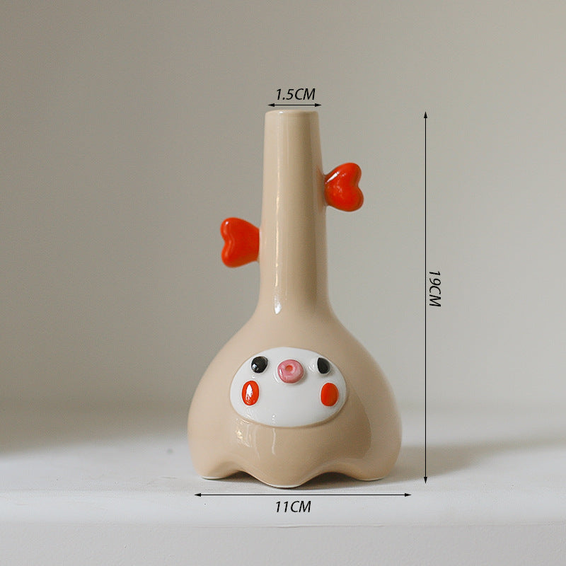 Cartoon Cute Ceramic Hydroponic Plant Vase for Living Room Desktop, Small Flower Pot, Dried Flower Vase, Creative Gift And Decorative Ornament