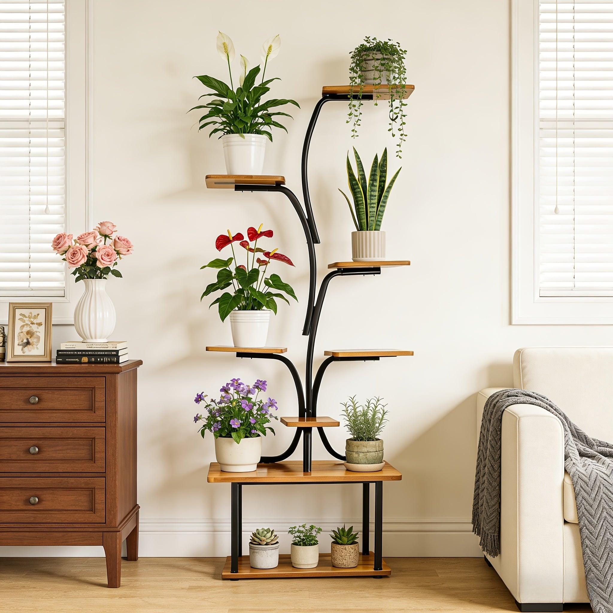 7\u002F5\u002F4\u002F3-Tier Indoor Plant Stand, 63\u002F62\u002F55\u002F36In High Metal Flower Shelf Corner Display Rack, Multi-Layer Plant Holder for Living Room Bedroom Balcony, Gift for Plant Lovers