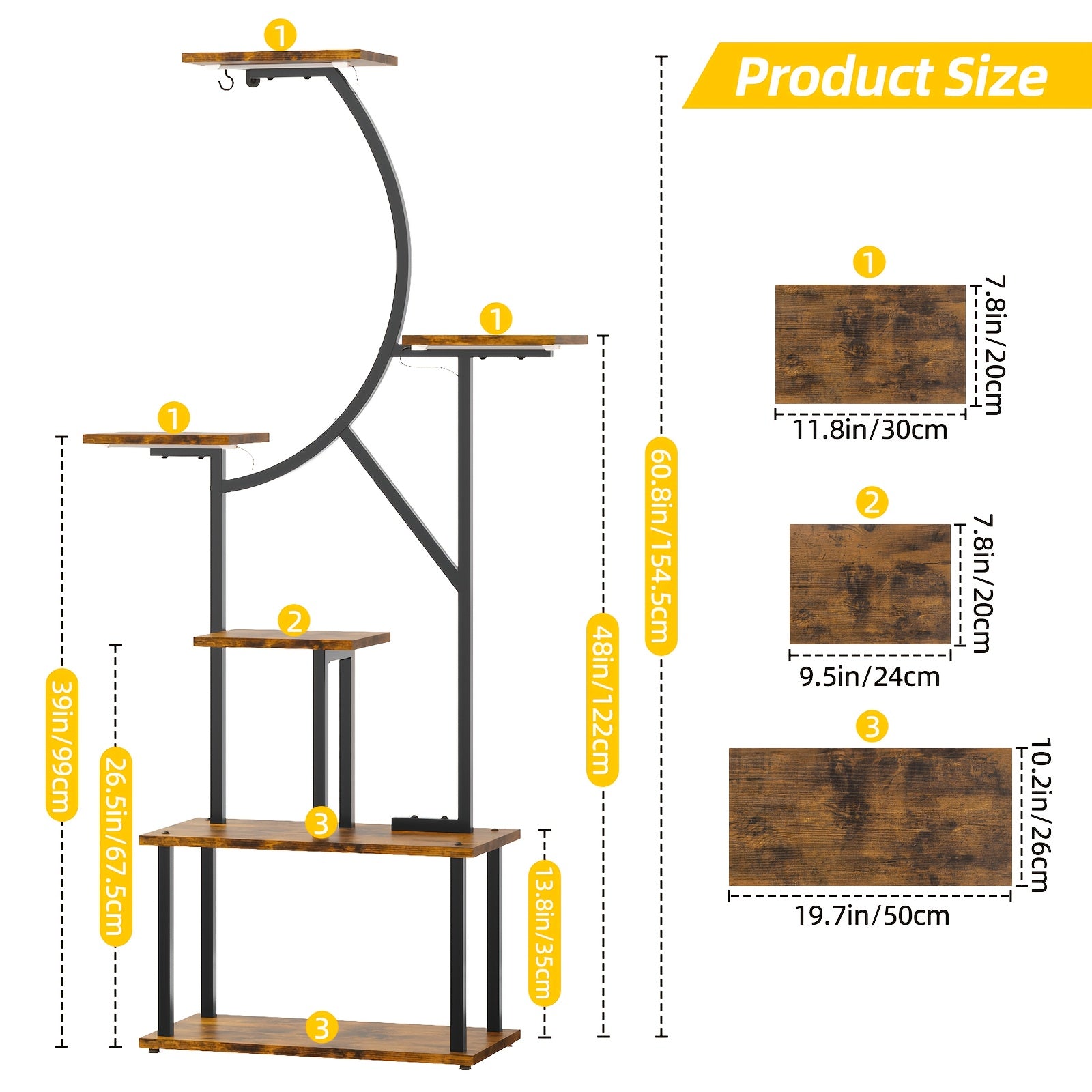 Plant Stand Indoor with Grow Lights - 6\u002F7 Tiered Plant Shelf Indoor, Large Inch Polygonal Plant Stand, Metal Curved Flower Holder Display Rack for Balcony, Home Decor And Christmas