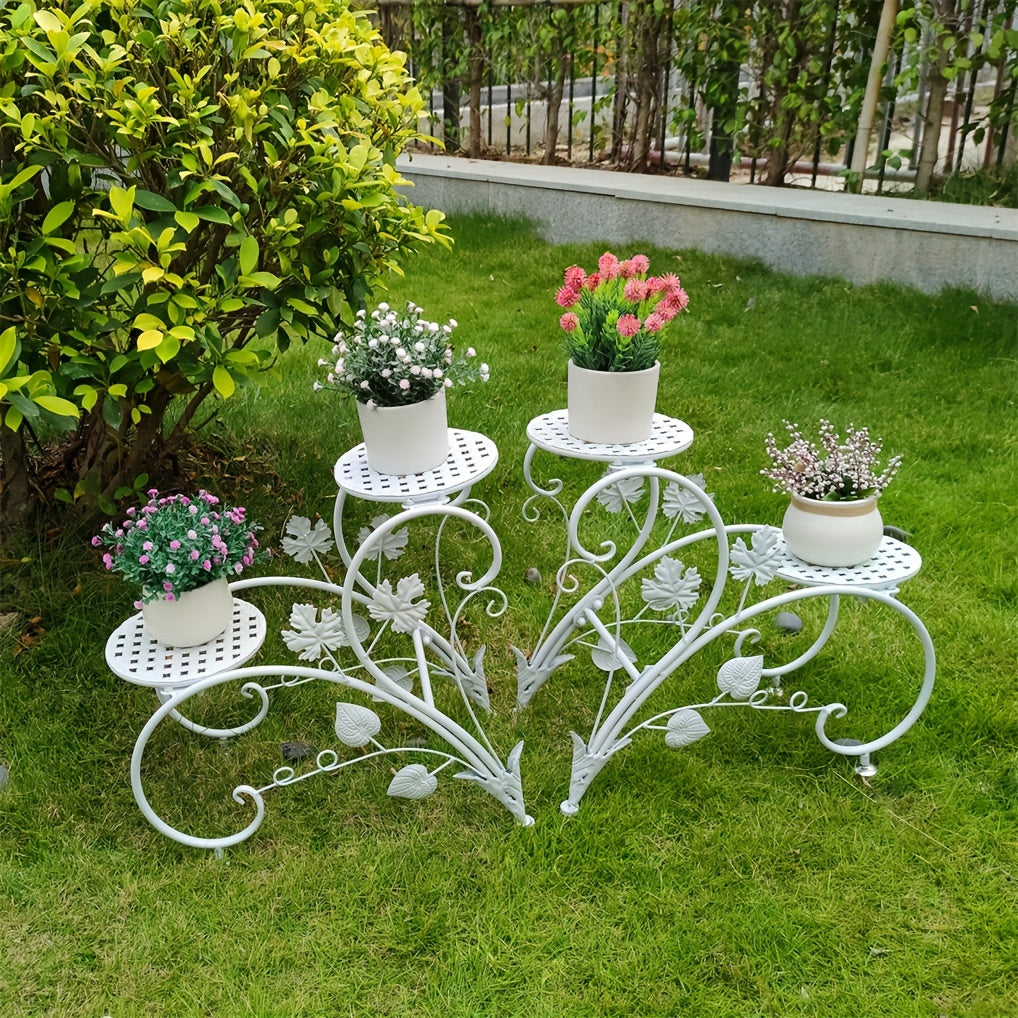 2 Pcs Elegant Half Heart Metal Iron Plant Pot Stands with Art Display Shelf for Garden Patio, Planter Rack for Flowers