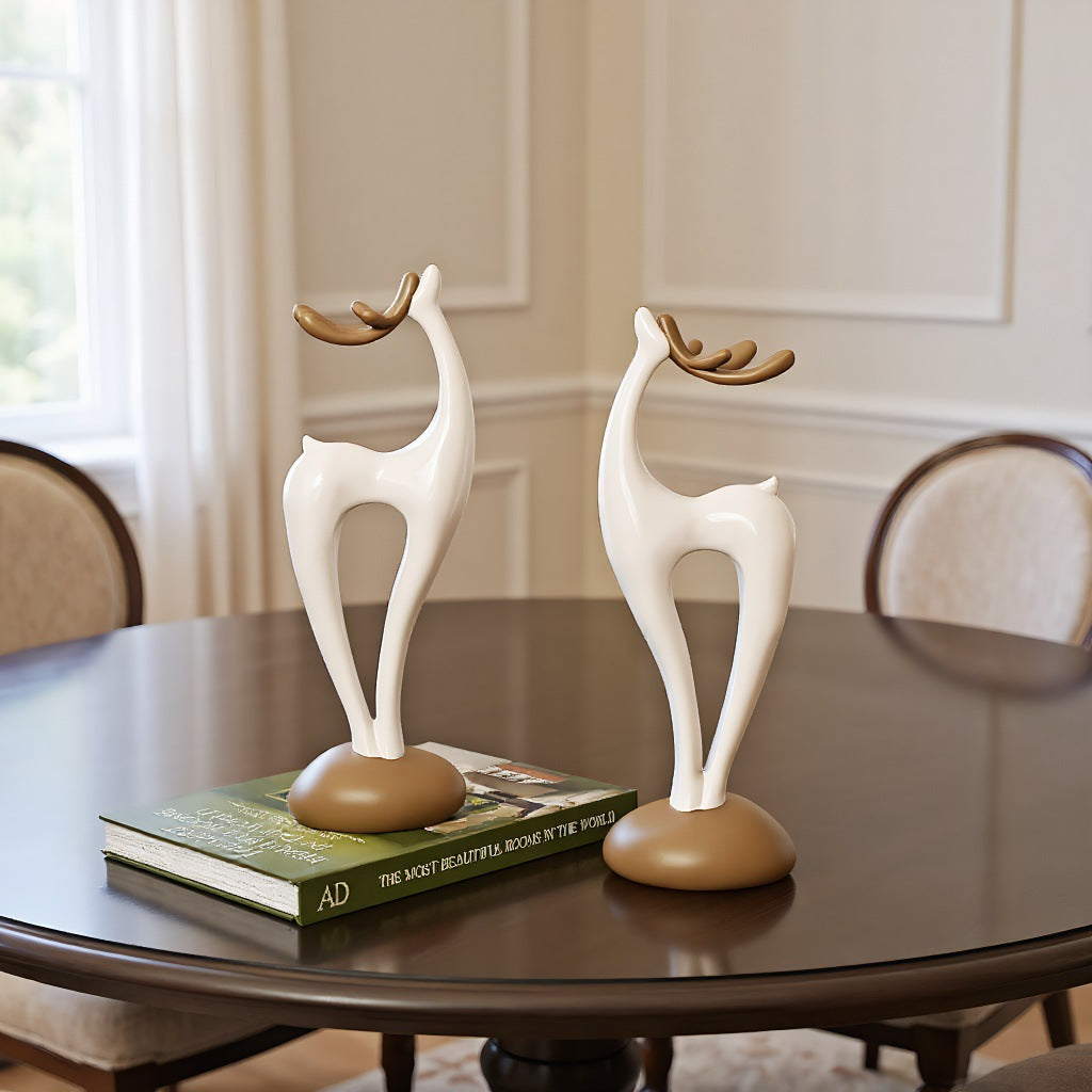 Stone Fortune Vase with Deer Figurine- Desktop Decorative Ornament Living Room, Dining Room, TV Cabinet- Housewarming Friends