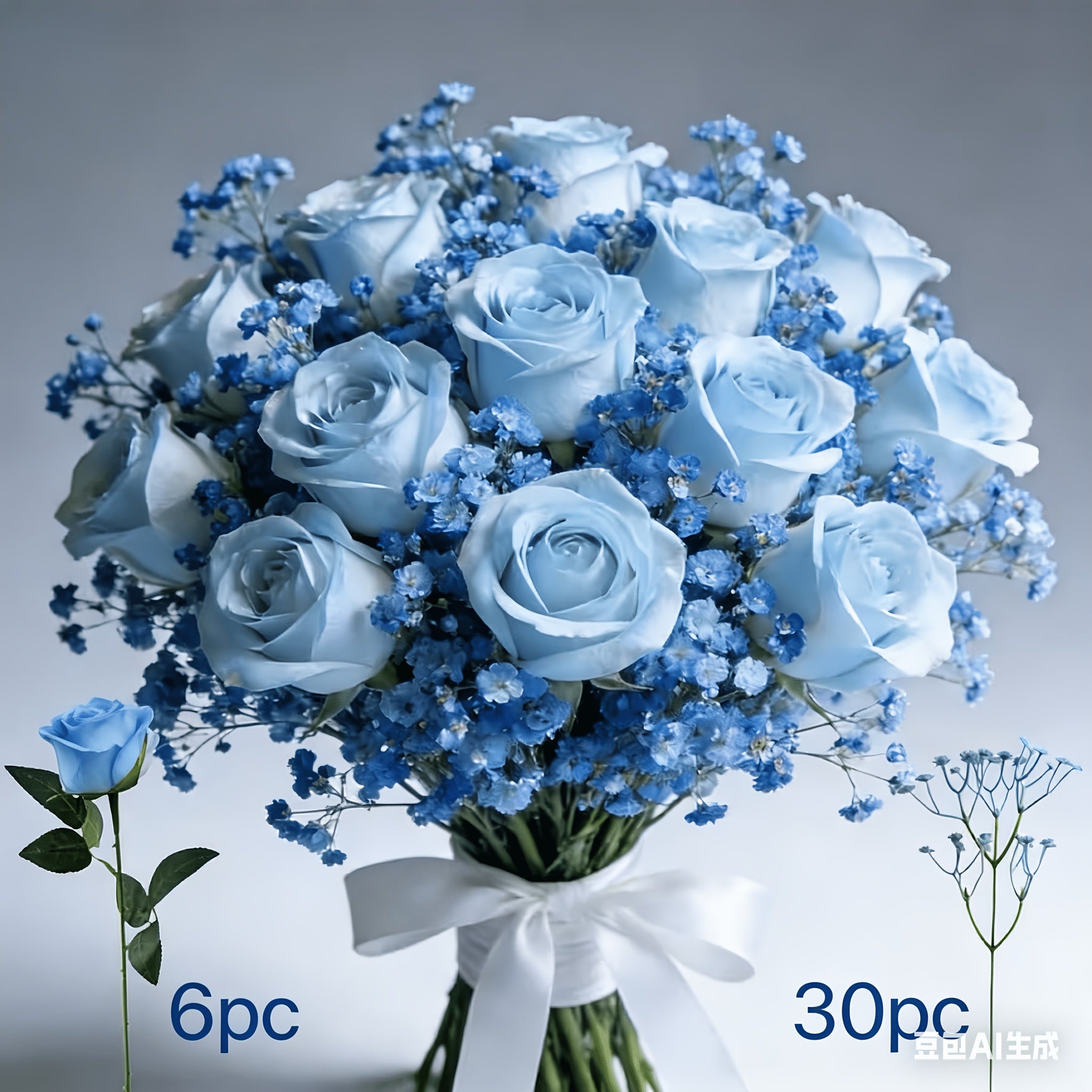 26 Realistic Blue Roses And Blue Gypsy Combination Simulation Bouquet - Durable Plastic Flowers, Suitable for Weddings, Valentine'S Day, Graduation Ceremonies, As Centerpieces, Table Decorations And Arrangements, Suitable for All Seasons