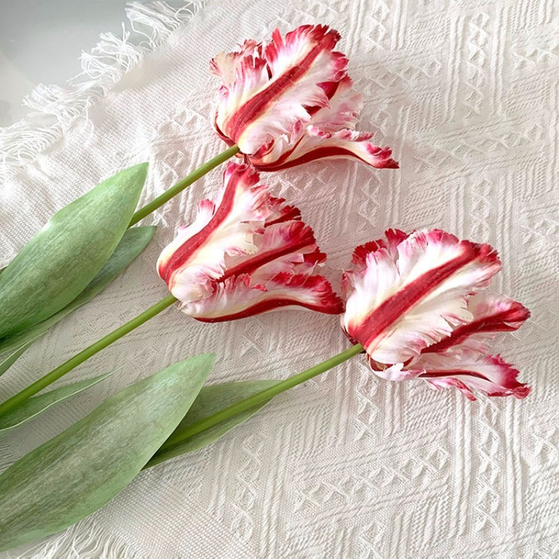 9pcs Real Touch Artificial Fringed Parrot Tulip Flowers Multiple Colors Faux Tulip Stems with Leaves for Wedding Bridal Bouquet Home Office Vase Arrangement Mother'S Day Valentine'S Day Birthday Anniversary Gift
