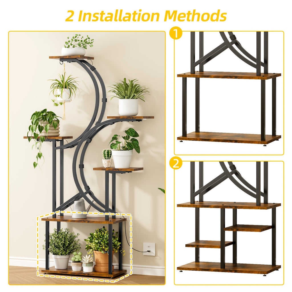 Plant Stand Indoor with Grow Lights - 6\u002F7 Tiered Plant Shelf Indoor, Large Inch Polygonal Plant Stand, Metal Curved Flower Holder Display Rack for Balcony, Home Decor And Christmas