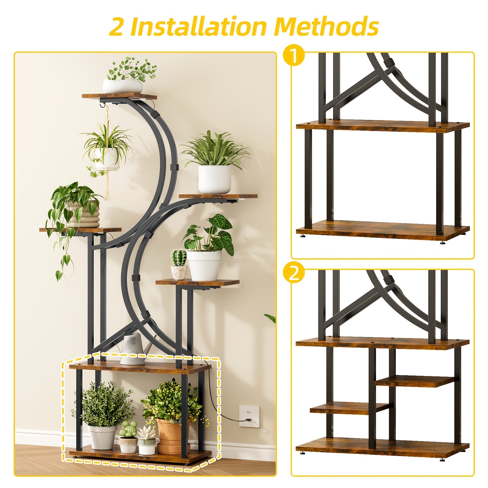 Plant Stand Indoor with Grow Lights - 6\u002F7 Tiered Plant Shelf Indoor, Large Inch Polygonal Plant Stand, Metal Curved Flower Holder Display Rack for Balcony, Home Decor And Christmas