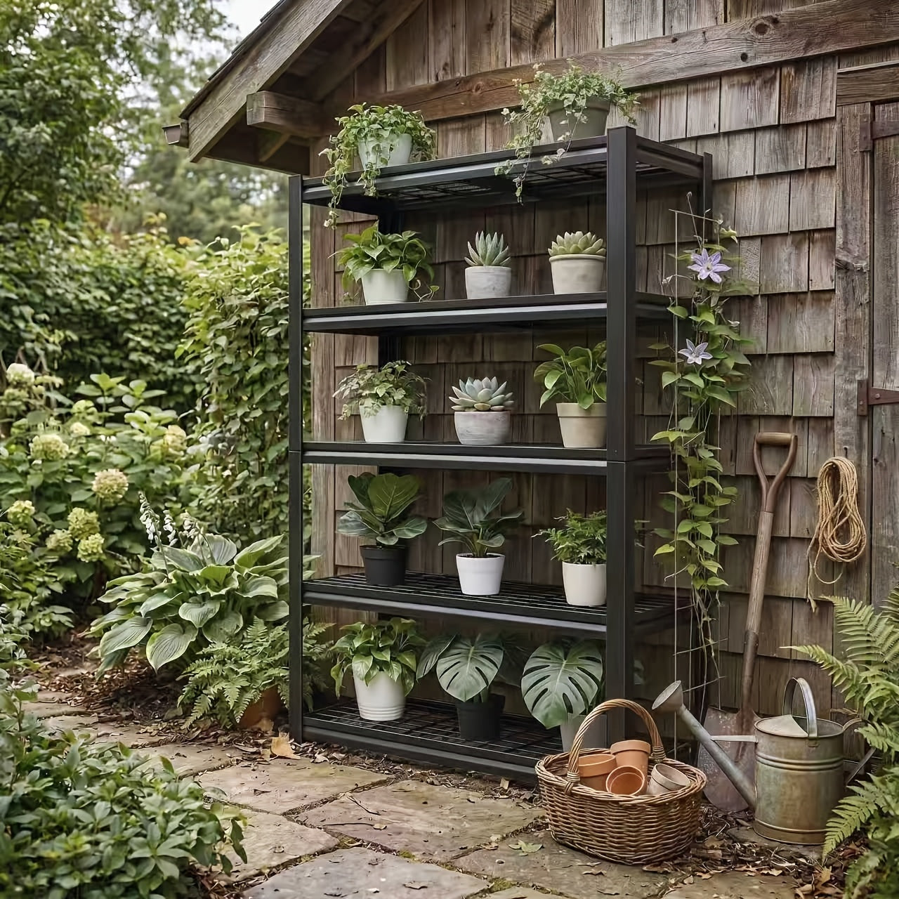 Heavy-Duty Indoor And Outdoor Metal Plant Stand - Waterproof Black Heavy-Duty Weather-Resistant Plant Rack with A Sturdy Frame, Suitable for Potted Plants, Ideal for Courtyards, Balconies, Living Rooms