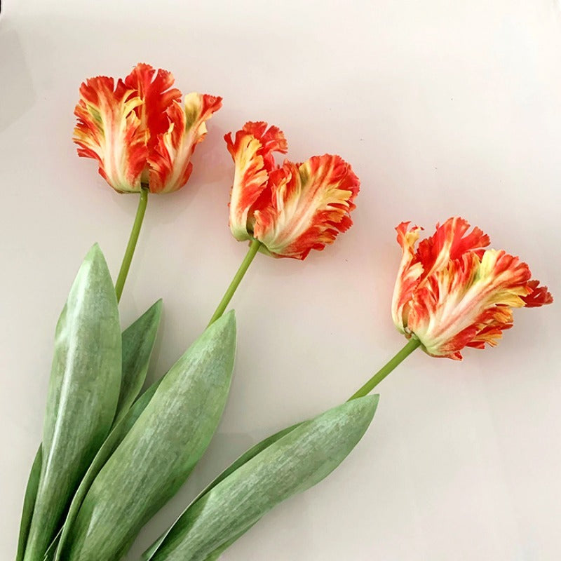 9pcs Real Touch Artificial Fringed Parrot Tulip Flowers Multiple Colors Faux Tulip Stems with Leaves for Wedding Bridal Bouquet Home Office Vase Arrangement Mother'S Day Valentine'S Day Birthday Anniversary Gift