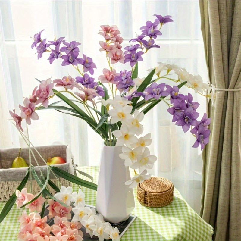 5pcs Realistic Faux Freesia Flowers with Butterfly-Wing Daffodil Suitable for Wedding, Home Decor, Table Centerpiece - Fabric Blooms for Spring Arrangements, Desktop Decoration, Wedding Bouquets, No Maintenance Required