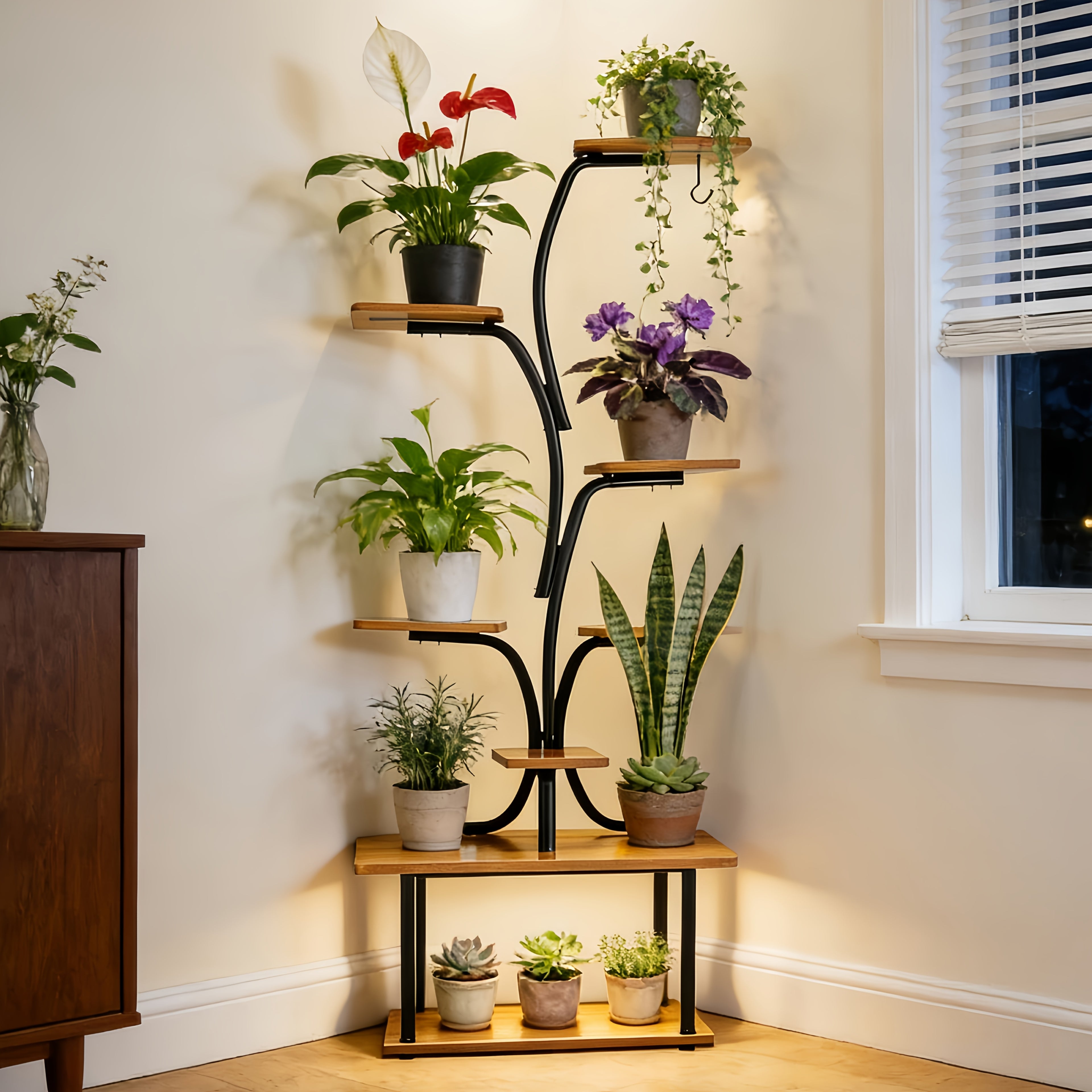 7\u002F5\u002F4\u002F3-Tier Indoor Plant Stand, 63\u002F62\u002F55\u002F36In High Metal Flower Shelf Corner Display Rack, Multi-Layer Plant Holder for Living Room Bedroom Balcony, Gift for Plant Lovers