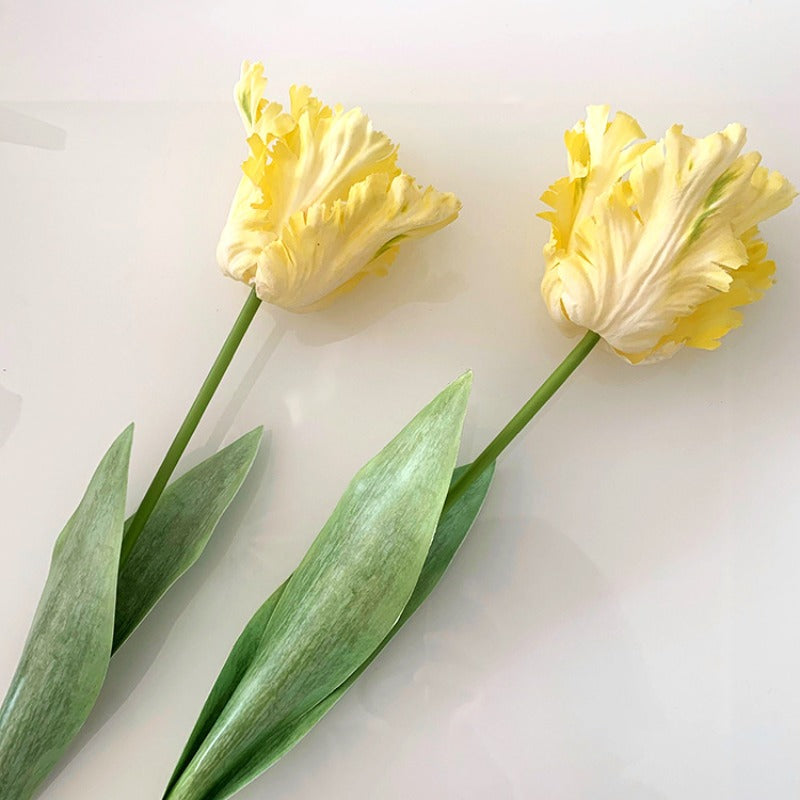 9pcs Real Touch Artificial Fringed Parrot Tulip Flowers Multiple Colors Faux Tulip Stems with Leaves for Wedding Bridal Bouquet Home Office Vase Arrangement Mother'S Day Valentine'S Day Birthday Anniversary Gift