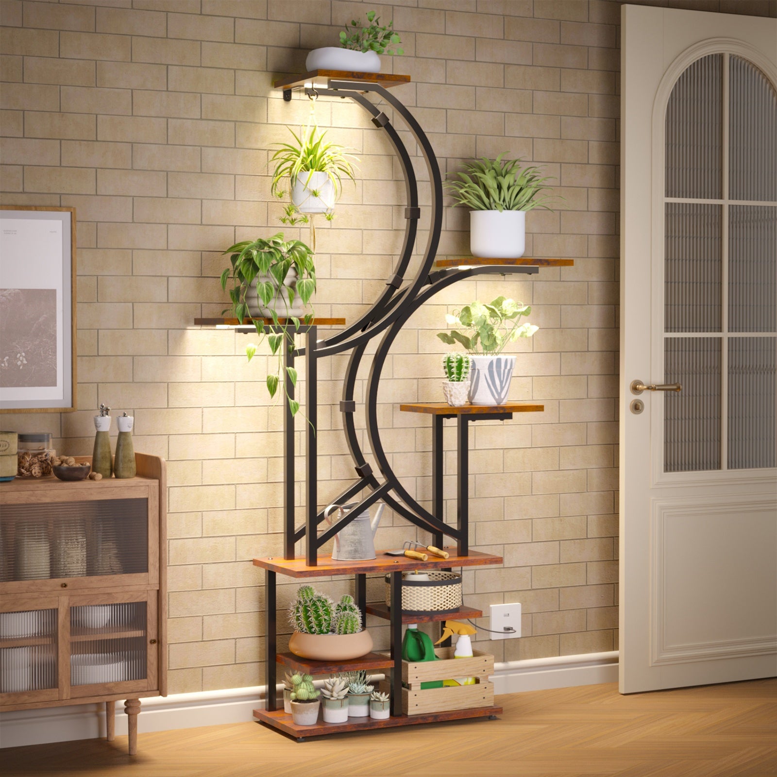 Plant Stand Indoor with Grow Lights - 6\u002F7 Tiered Plant Shelf Indoor, Large Inch Polygonal Plant Stand, Metal Curved Flower Holder Display Rack for Balcony, Home Decor And Christmas