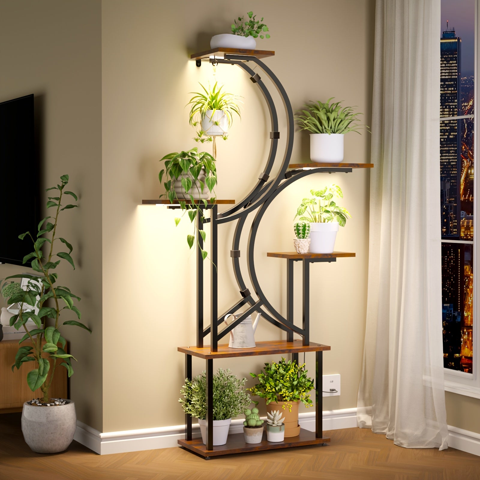 Plant Stand Indoor with Grow Lights - 6\u002F7 Tiered Plant Shelf Indoor, Large Inch Polygonal Plant Stand, Metal Curved Flower Holder Display Rack for Balcony, Home Decor And Christmas