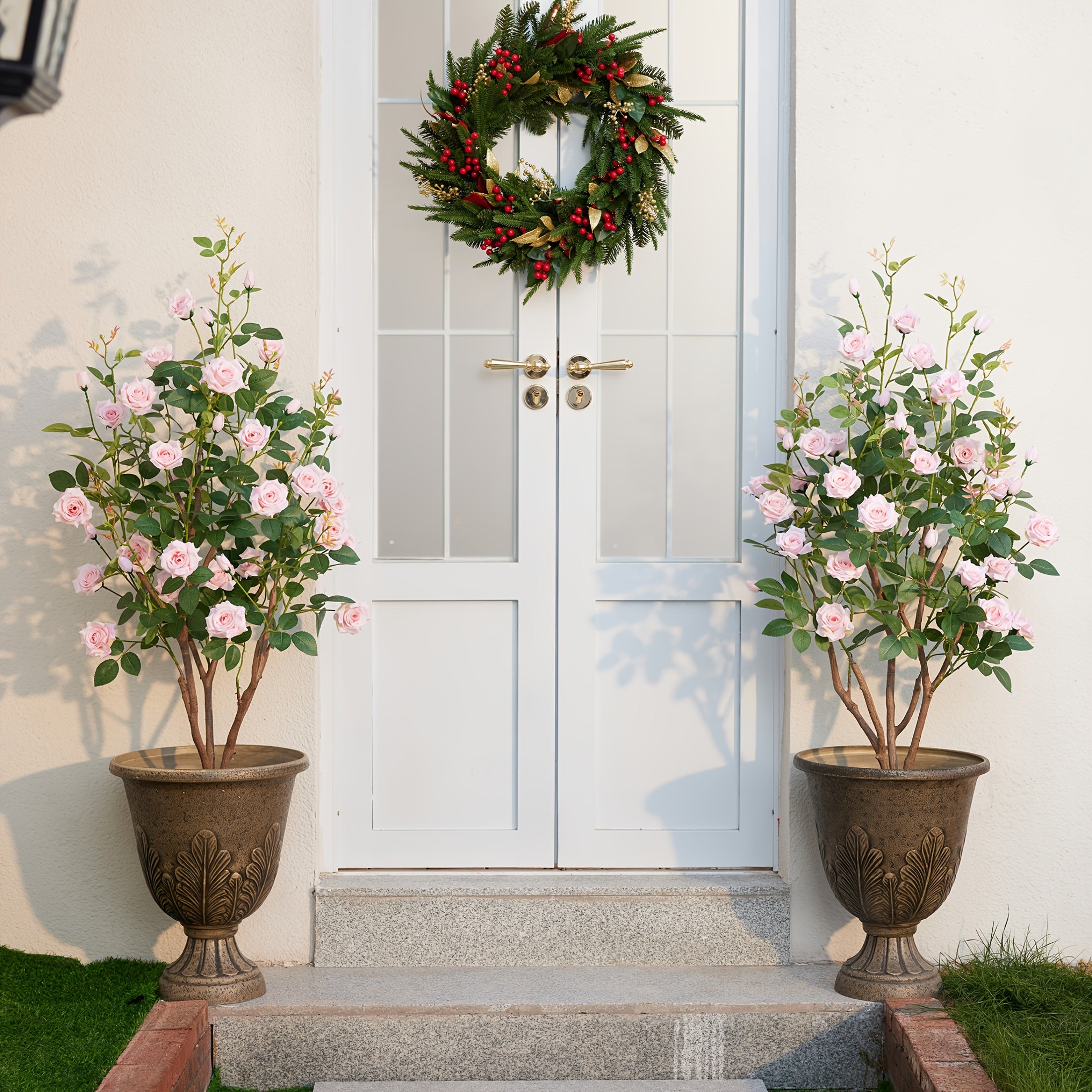 Artificial Rose Trees Pre-Potted With Nursery Pot | Home Decor, Indoor Plants, Decorative Trees, Realistic Silk Foliage, High-Quality Faux Flowers, Fake Roses For Thanksgiving