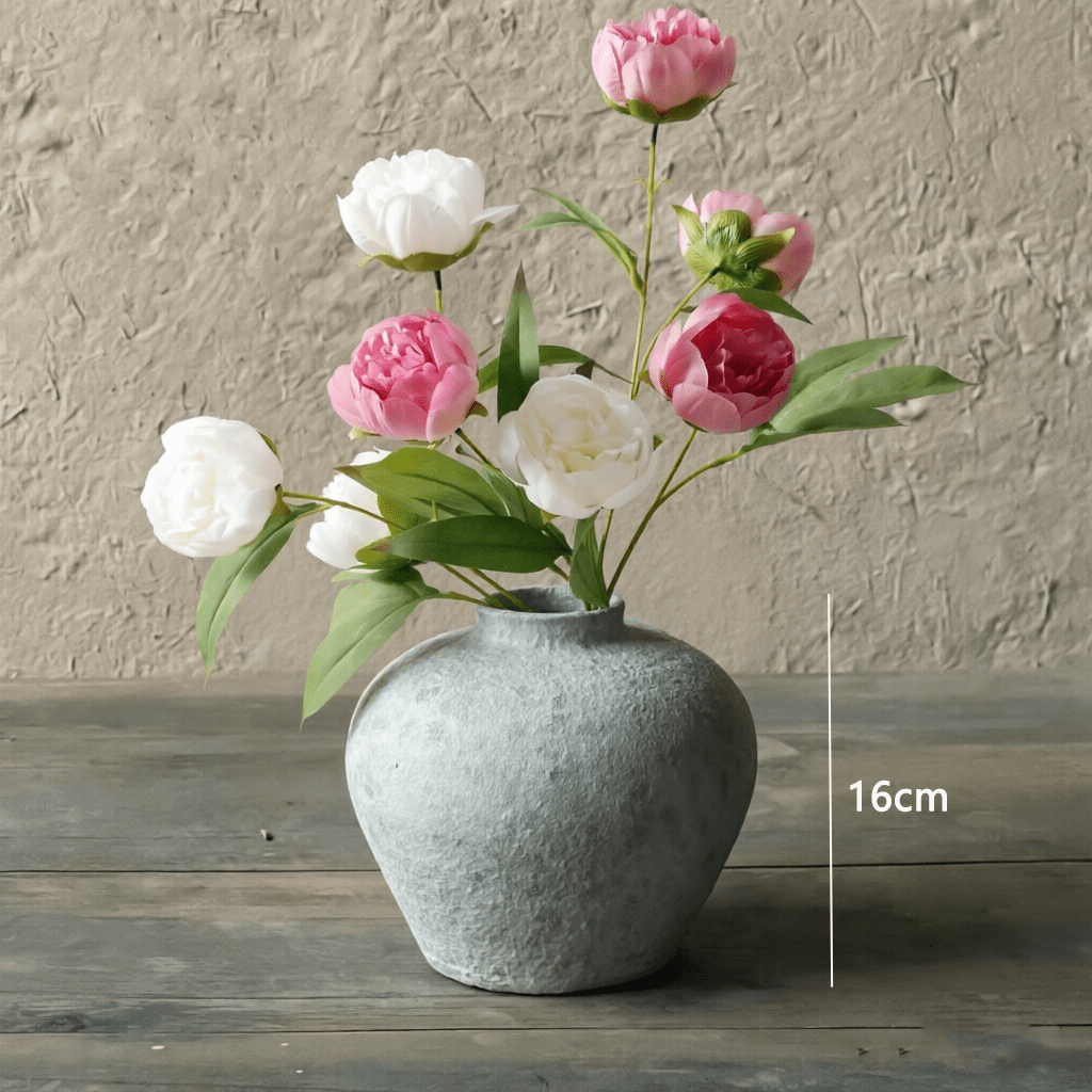 Large White Ceramic Vase Suitable for Home Decor - 6.3 Inch Rustic Farmhouse Tall Round Pottery Vase with Sandstone Texture, Vintage Indoor Table Centerpiece for Living Room, Wedding, Decorations, Ceramic Flower Pot