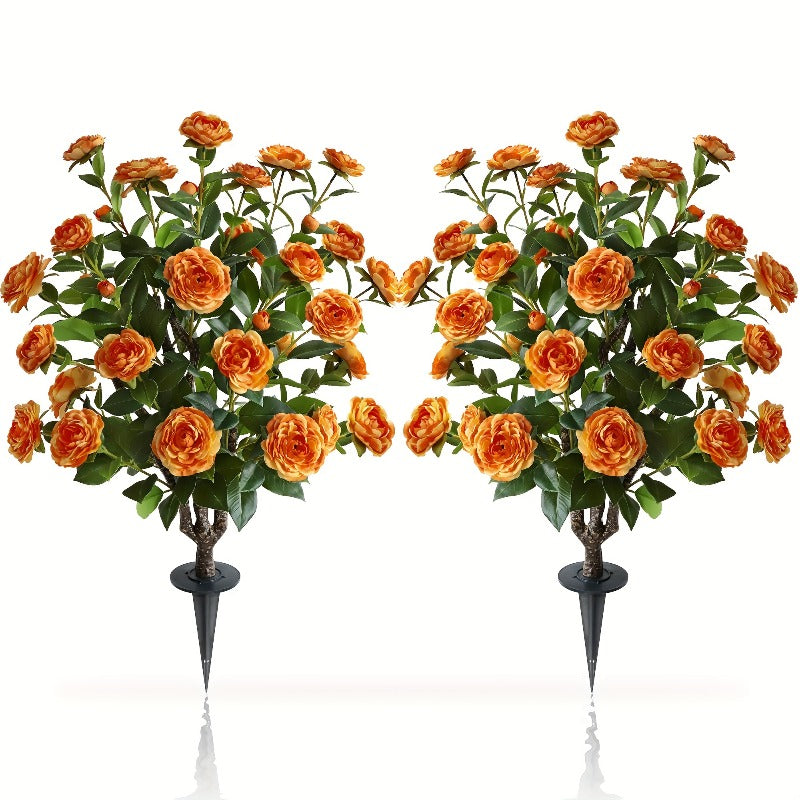 2 Packs of 35.7-Inch Simulated Camellias, Orange And White Realistic Outdoor Artificial Flowers with Inserts, Suitable for Home Decoration, Office Porch Decoration, Yard Decoration, Wedding Decoration And Christmas Decoration