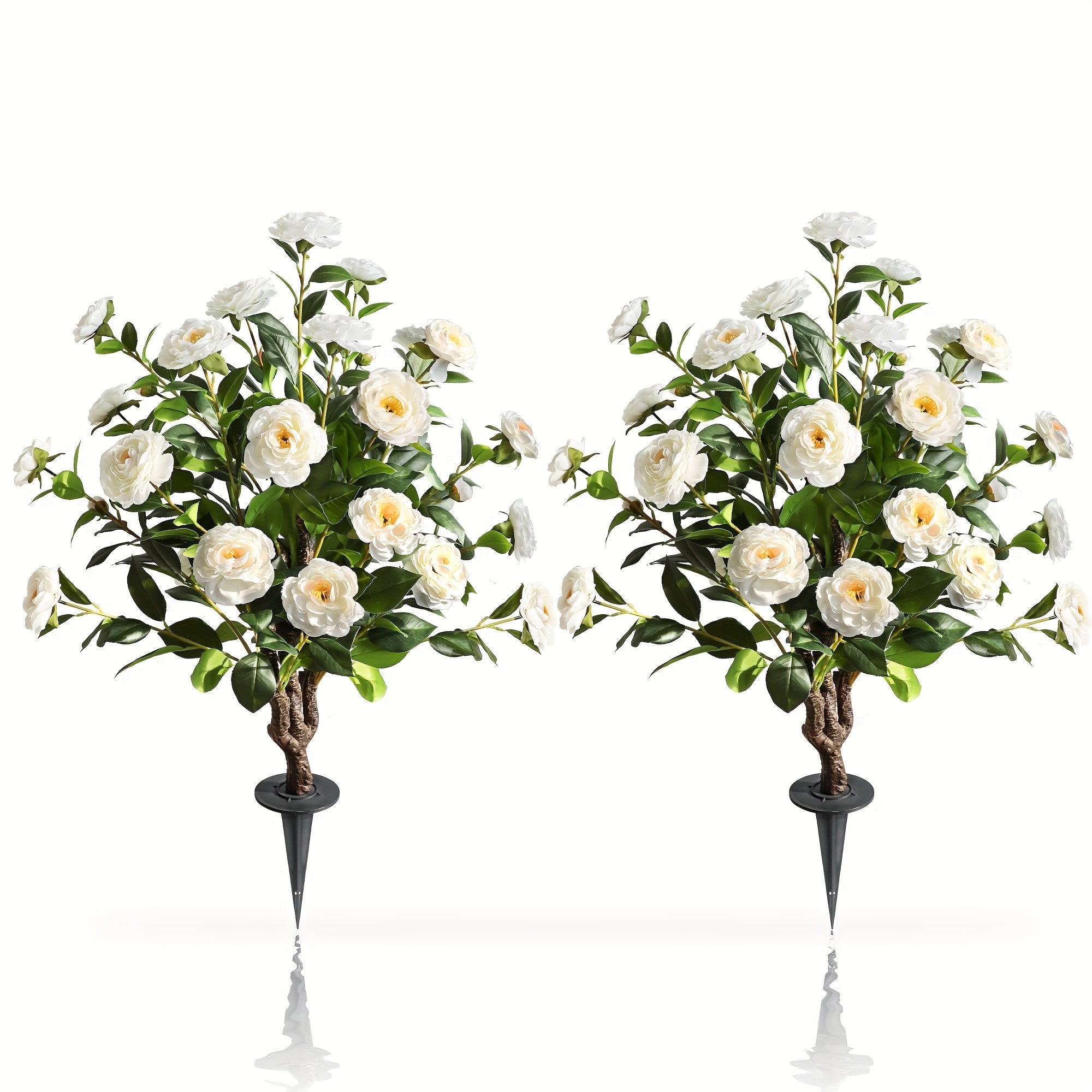 2 Packs of 35.7-Inch Simulated Camellias, Orange And White Realistic Outdoor Artificial Flowers with Inserts, Suitable for Home Decoration, Office Porch Decoration, Yard Decoration, Wedding Decoration And Christmas Decoration