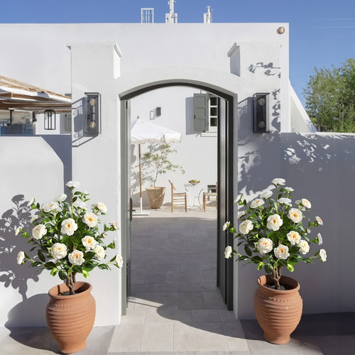 2 Packs of 35.7-Inch Simulated Camellias, Orange And White Realistic Outdoor Artificial Flowers with Inserts, Suitable for Home Decoration, Office Porch Decoration, Yard Decoration, Wedding Decoration And Christmas Decoration