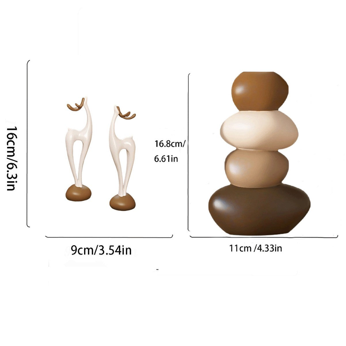 Stone Fortune Vase with Deer Figurine- Desktop Decorative Ornament Living Room, Dining Room, TV Cabinet- Housewarming Friends