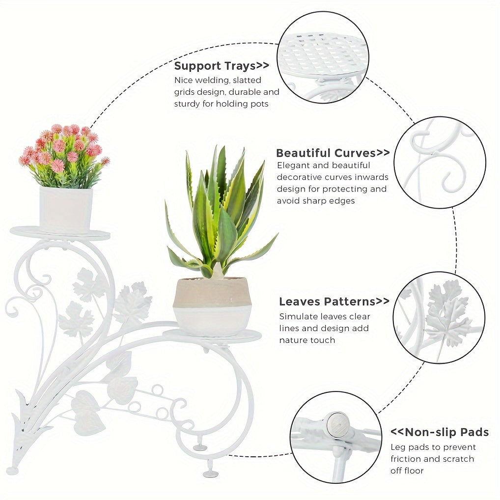 2 Pcs Elegant Half Heart Metal Iron Plant Pot Stands with Art Display Shelf for Garden Patio, Planter Rack for Flowers