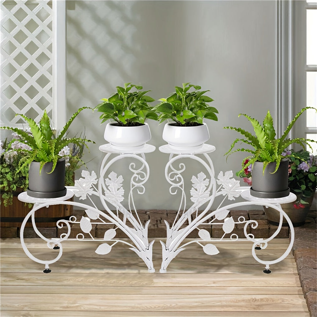 2 Pcs Elegant Half Heart Metal Iron Plant Pot Stands with Art Display Shelf for Garden Patio, Planter Rack for Flowers