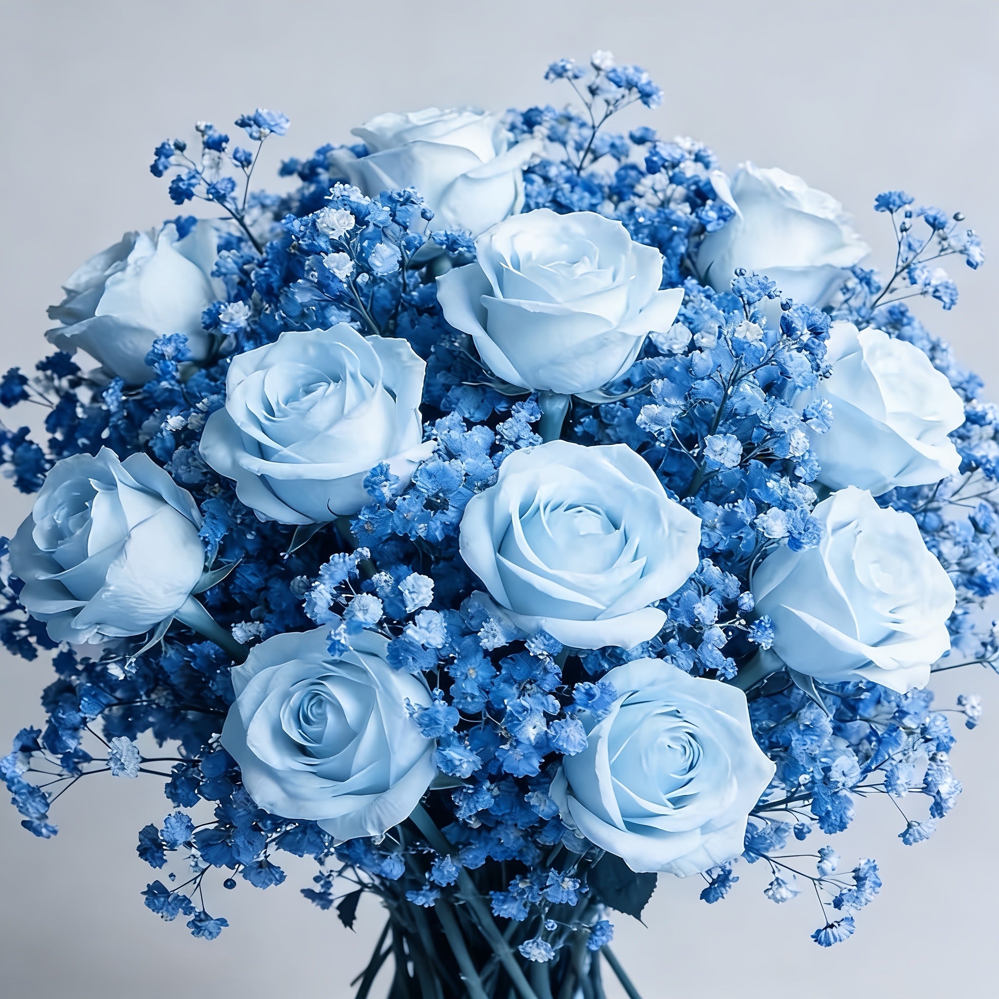 26 Realistic Blue Roses And Blue Gypsy Combination Simulation Bouquet - Durable Plastic Flowers, Suitable for Weddings, Valentine'S Day, Graduation Ceremonies, As Centerpieces, Table Decorations And Arrangements, Suitable for All Seasons