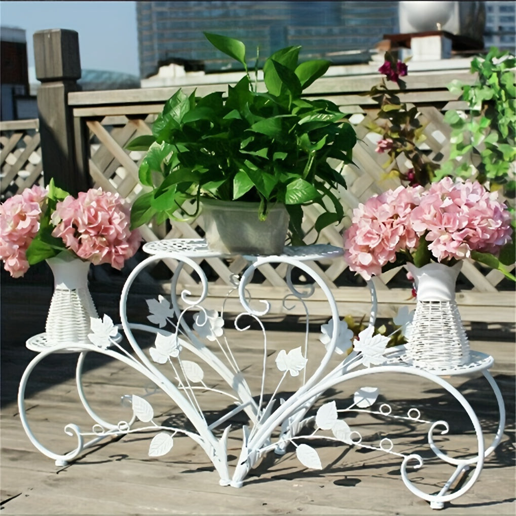 2 Pcs Elegant Half Heart Metal Iron Plant Pot Stands with Art Display Shelf for Garden Patio, Planter Rack for Flowers