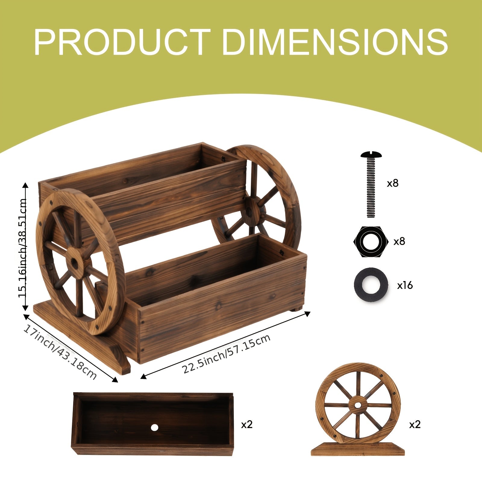 HARAISEDK Wooden Wagon Planter Box, Garden Planter With Wheels, Decorative Planter For Flowers Herbs Vegetables For Indoor & Outdoor Decor, Wooden Flower Cart For Patio Garden Balcony