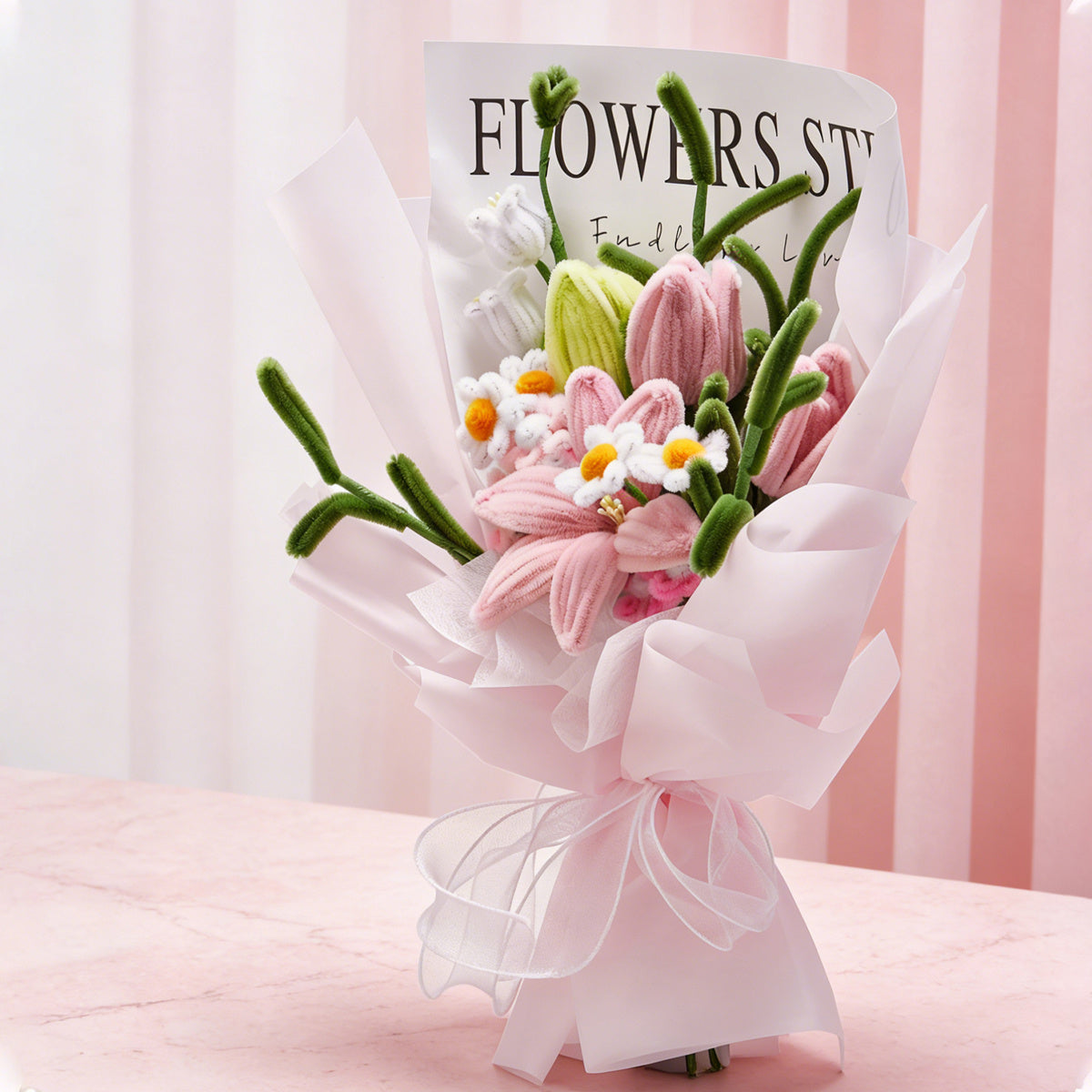Handmade Twisted Rods Artificial Flower Bouquet - Preserved Forever Roses Suitable for Weddings, Valentine's Day, Easter & Spring Decorations, Plastic Wedding Centerpieces, Bouquets for, No Maintenance Required, Year-Round Decoration