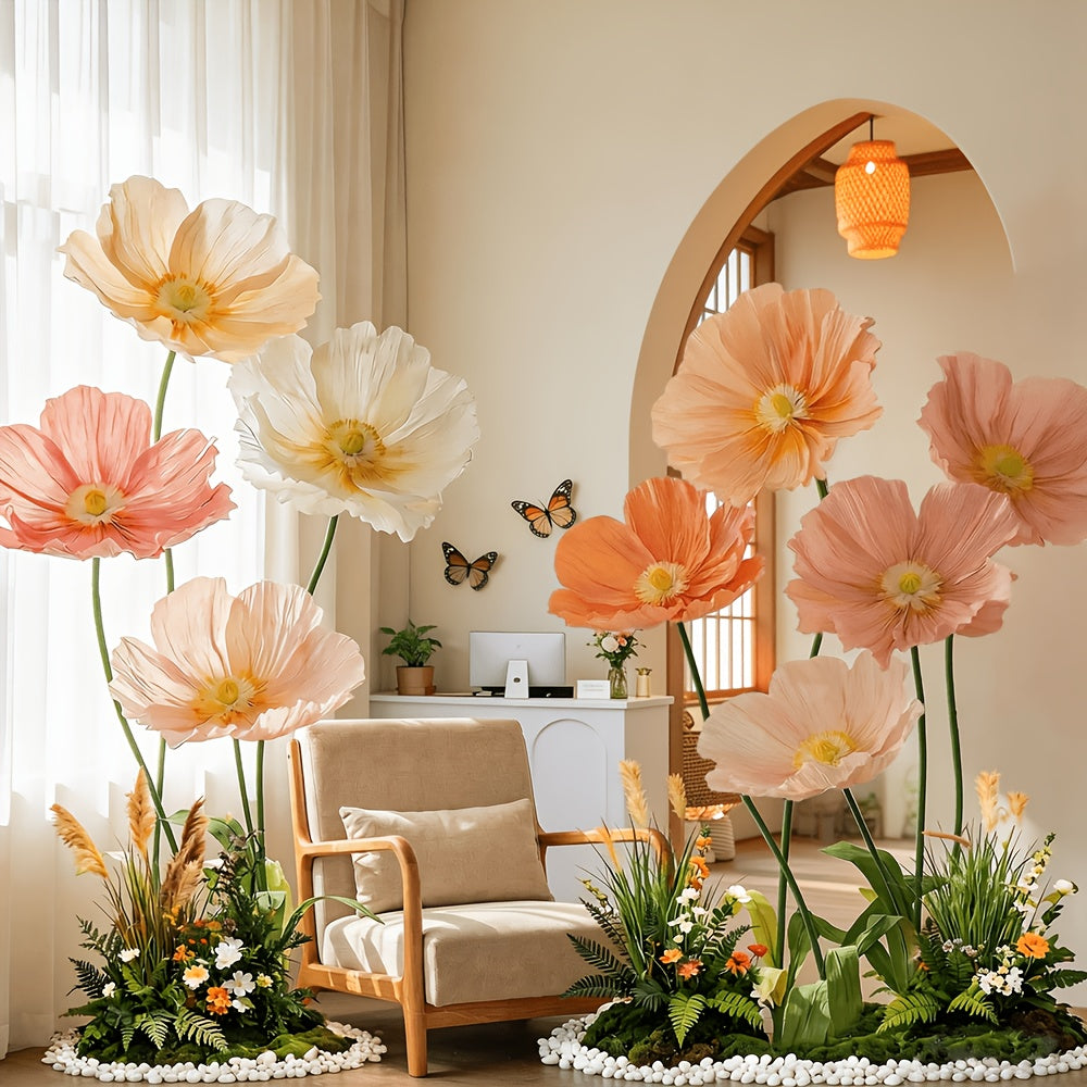 9pcs Set\u002F11pcs Set Colorful Giant Papaver Rhoeas Artificial Flowers for Store Window Displays, Wedding and Holiday Decorations, Influencer Photo Booth Decor Flowers