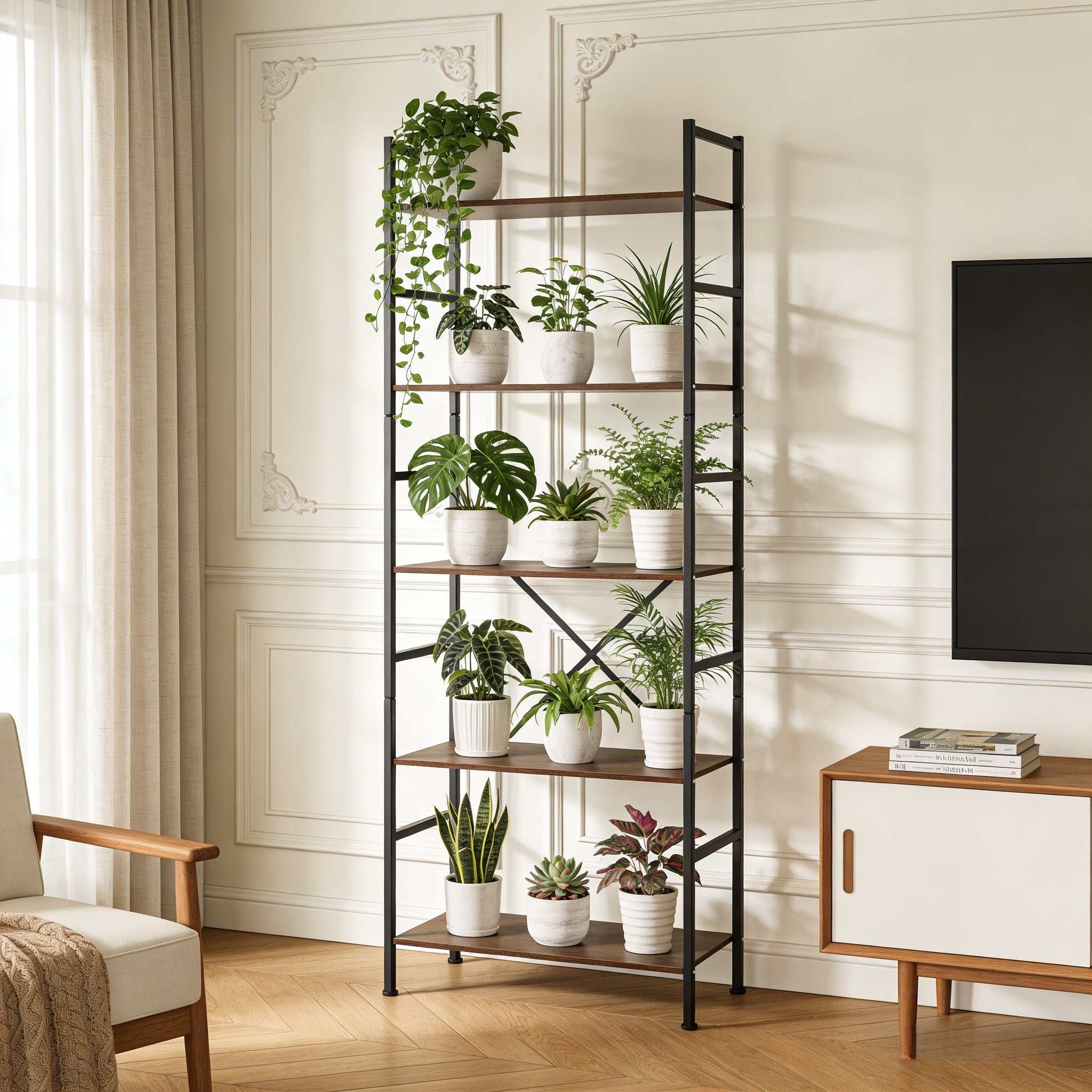 7\u002F5\u002F4\u002F3-Tier Indoor Plant Stand, 63\u002F62\u002F55\u002F36In High Metal Flower Shelf Corner Display Rack, Multi-Layer Plant Holder for Living Room Bedroom Balcony, Gift for Plant Lovers